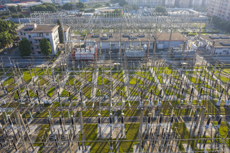 High Voltage Line Substation In City